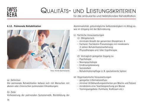SW!SS REHA Qualitäts- und Leistungskriterien für die ambulante und teilstationäre Rehabilitation