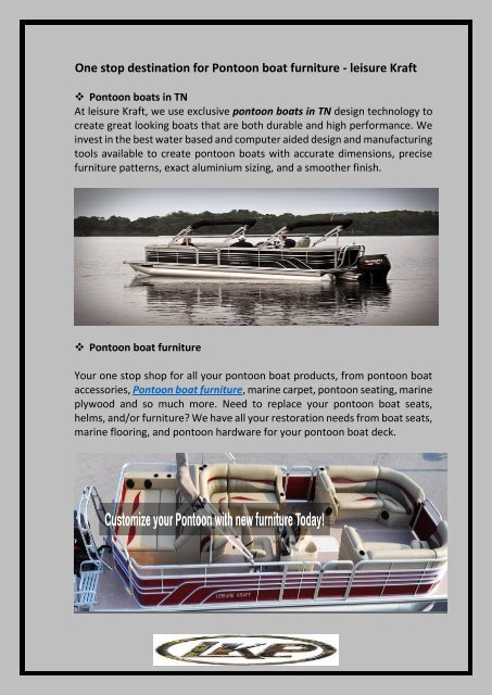 One Stop Destination For Pontoon Boat Furniture Leisure Kraft