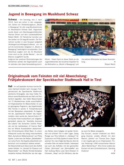 Blasmusik in Tirol, Ausgabe 2 / 2016