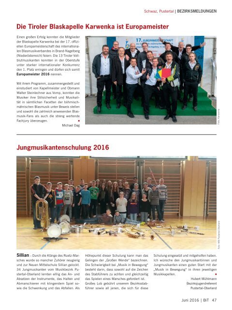 Blasmusik in Tirol, Ausgabe 2 / 2016