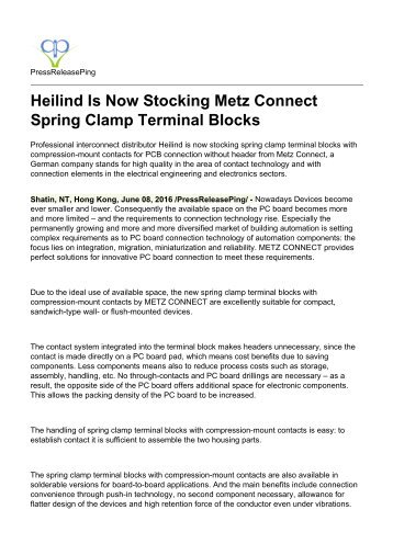 Heilind Is Now Stocking Metz Connect Spring Clamp Terminal Blocks