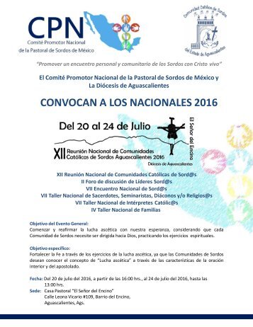 CONVOCATORIA XII RNCCS Aguascalientes 2016 CCSEA