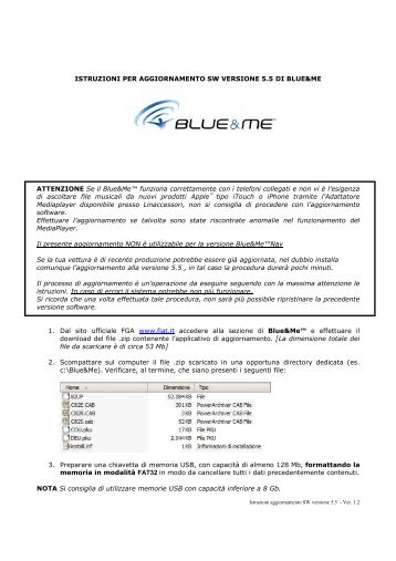 Istruzioni per aggiornamento BlueMe 5.5 - Ver. 1.2 - Fiat