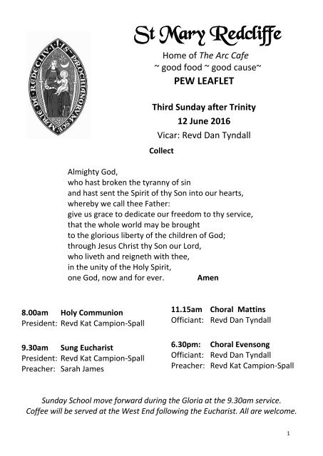 St Mary Redcliffe Church Pew Leaflet - 12 June 2016 