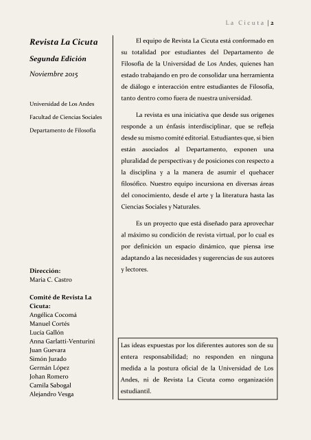 Revista de Estudiantes de Filosofía Universidad de Los Andes ISSN 2357-3805