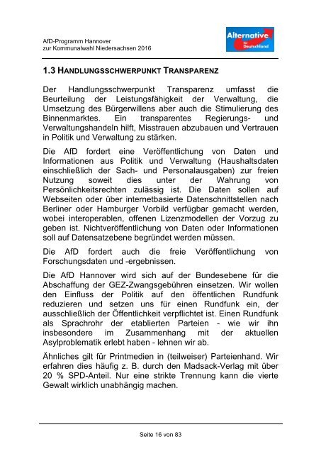 AfD Hannover - Kommunalwahlprogramm 2016