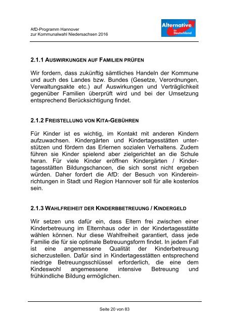 AfD Hannover - Kommunalwahlprogramm 2016