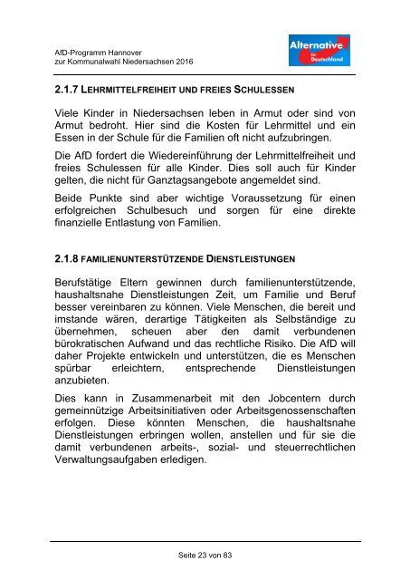 AfD Hannover - Kommunalwahlprogramm 2016