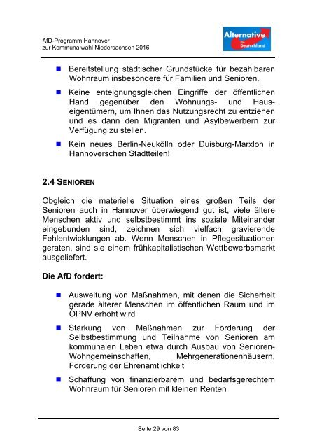 AfD Hannover - Kommunalwahlprogramm 2016