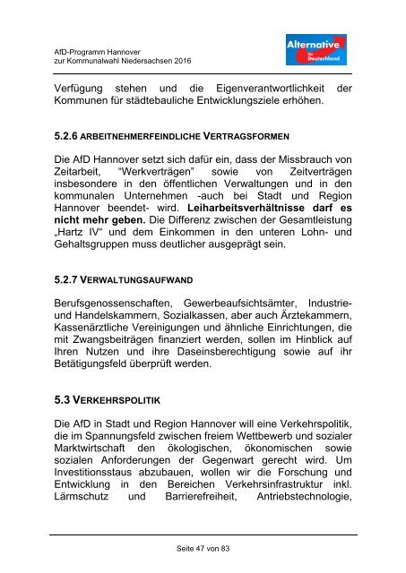 AfD Hannover - Kommunalwahlprogramm 2016