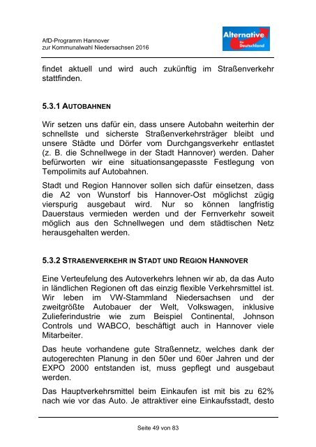 AfD Hannover - Kommunalwahlprogramm 2016