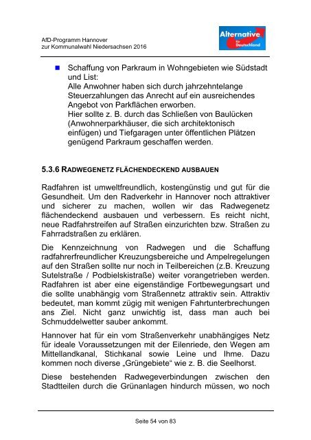 AfD Hannover - Kommunalwahlprogramm 2016