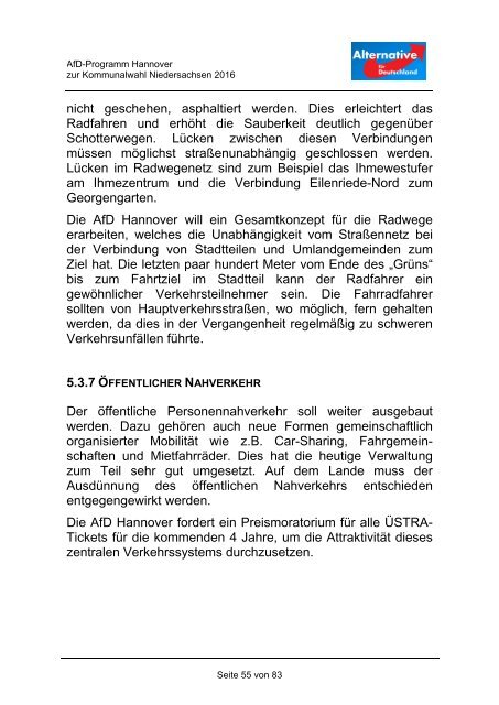 AfD Hannover - Kommunalwahlprogramm 2016