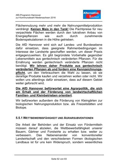 AfD Hannover - Kommunalwahlprogramm 2016