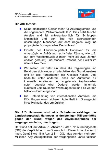 AfD Hannover - Kommunalwahlprogramm 2016