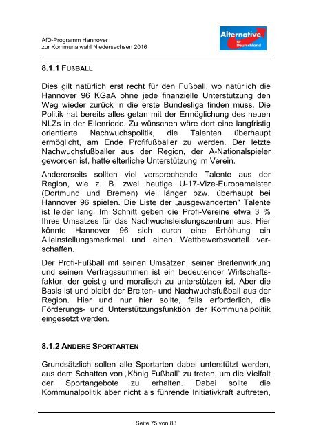 AfD Hannover - Kommunalwahlprogramm 2016