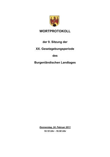 WORTPROTOKOLL der 9. Sitzung der XX ... - Burgenland.at