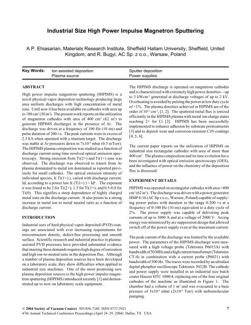 Industrial Size High Power Impulse Magnetron Sputtering