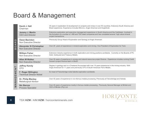 TSX:HZM / AIM:HZM / horizonteminerals.com