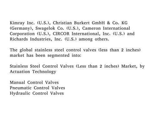 Stainless Steel Control Valves Market Trends, Size, Drivers, Strategies,Products And Competitive Landscape Outlook to 2023