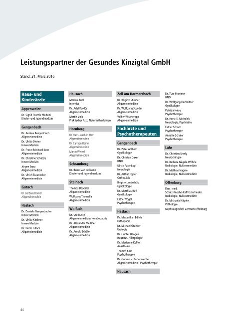 Gesundes Kinzigtal Jahresbericht 2015 – Innovationen für eine gesunde Zukunft