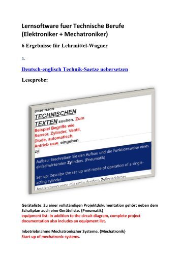 Uebersetzungen: (Leseprobe bzw. Beispiele): Deutsch-englisch Technik-Saetze/ Mechatronik-Texte