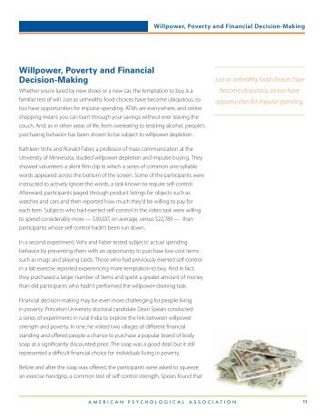 Willpower, Poverty and Financial Decision-Making - American ...