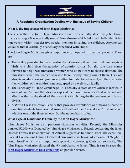 A Reputable Organization Dealing with the Issue of Saving Children