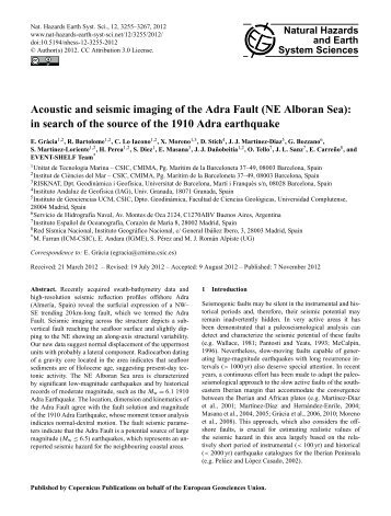 (NE Alboran Sea): in search of the source of the 1910 Adra earthquake