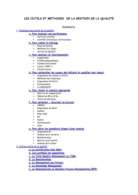 Les outils de la qualité