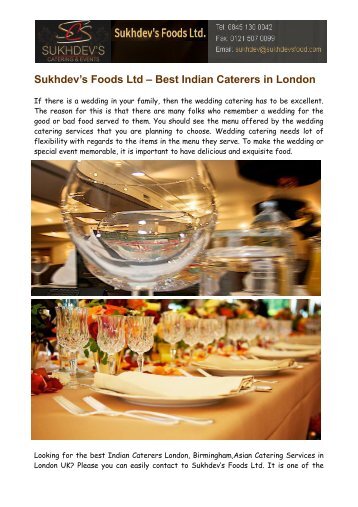 Indian Caterers in London Birmingham - Sukhdev's Foods Ltd