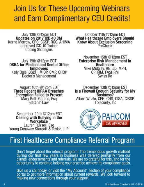 First Healthcare Compliance CONNECT- June 2016