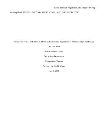 Stress, Emotion Regulation, and Impulse Buying 1 Running Head ...