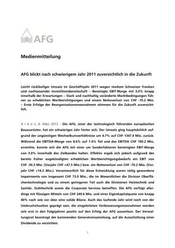 Medienmitteilung - AFG Arbonia-Forster-Holding AG
