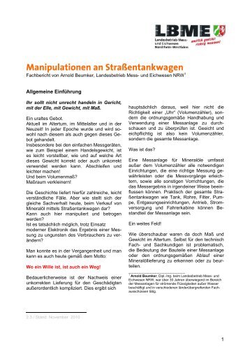 Manipulationen an Straßentankwagen - Landesbetrieb Mess