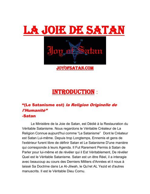 LA JOIE DE SATAN