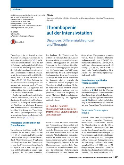 Thrombopenie auf der Intensivstation