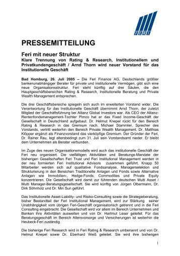 PRESSEMITTEILUNG Feri mit neuer Struktur - Feri Trust GmbH