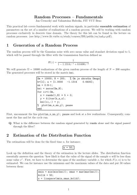 Random Processes – Fundamentals 1 Generation of a Random ...