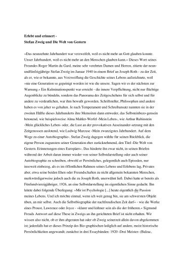 Stefan Zweig und Die Welt von Gestern - S. Fischer Verlag