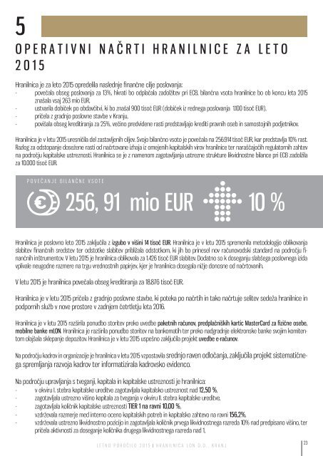 Letno poročilo Hranilnice LON za poslovno leto 2015