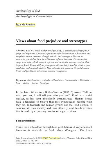 Views about food prejudice and stereotypes - CNRS