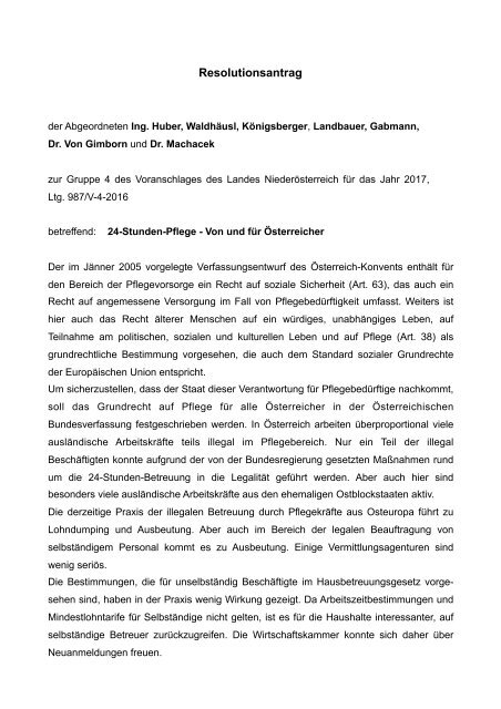 Anträge zum Budget des Landes Niederösterreich