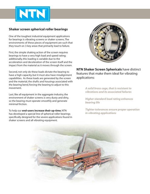 NTN - Premium Bearings for Aggregate Equipment