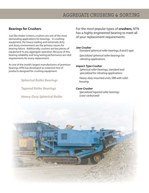 NTN - Premium Bearings for Aggregate Equipment