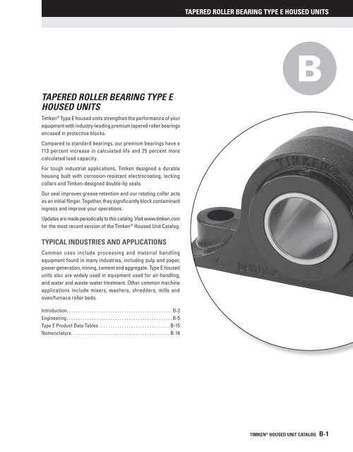 Timken - Tapered Roller Bearing Type E Housed Units