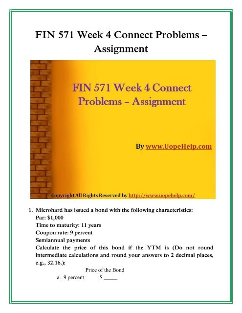 FIN 571 Week 4 Connect Problems
