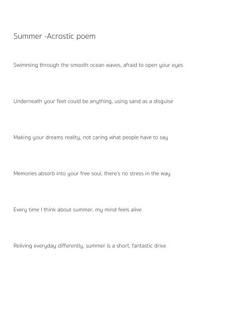 Summer Acrostic Poems - Clashing Pride