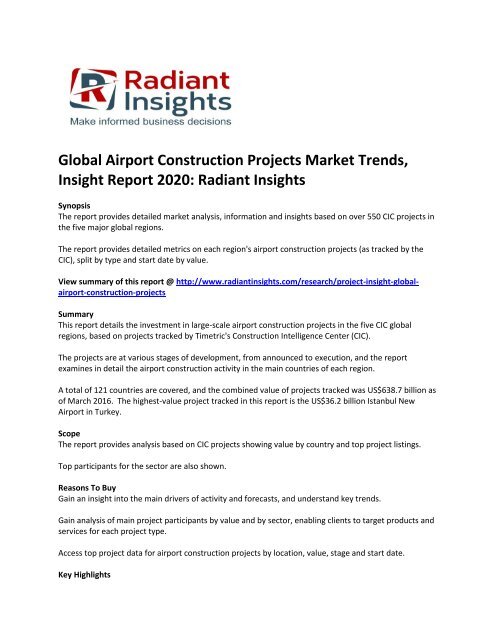 Global Airport Construction Projects Market  Size, Trends, Emerging Trends and Opportunities to 2020