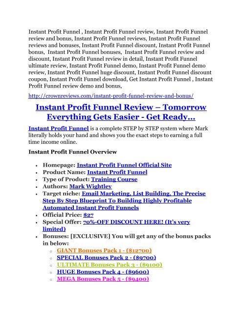 Instant Profit Funnel TRUTH review and EXCLUSIVE $25000 BONUS 